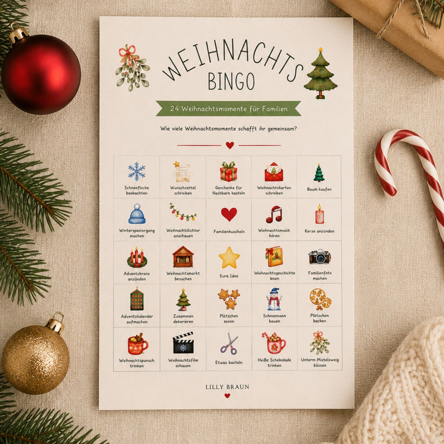 Weihnachts Bingo – 24 Weihnachtsmomente für Familien